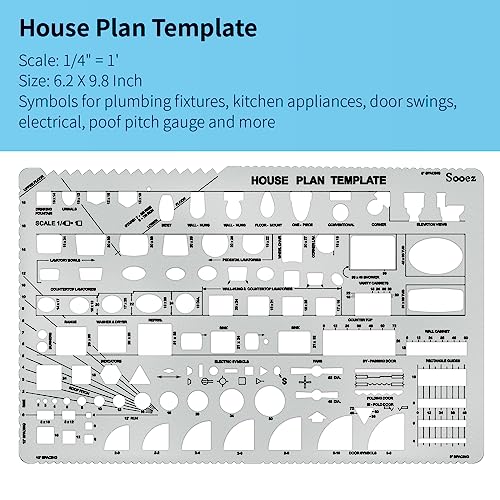 Sooez Architectural Templates, House Plan, Interior Design and Furniture Template, Drafting Tools and Supplies - Set of 3 - Image 2
