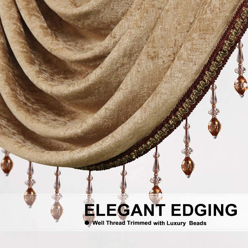 ELKCA Double-Sided Chenille Valance for Living Room,Coffee Curtains Valance with Beads for Bedroom,Rod Pocket(W39Inch,1 Panel) - Image 2