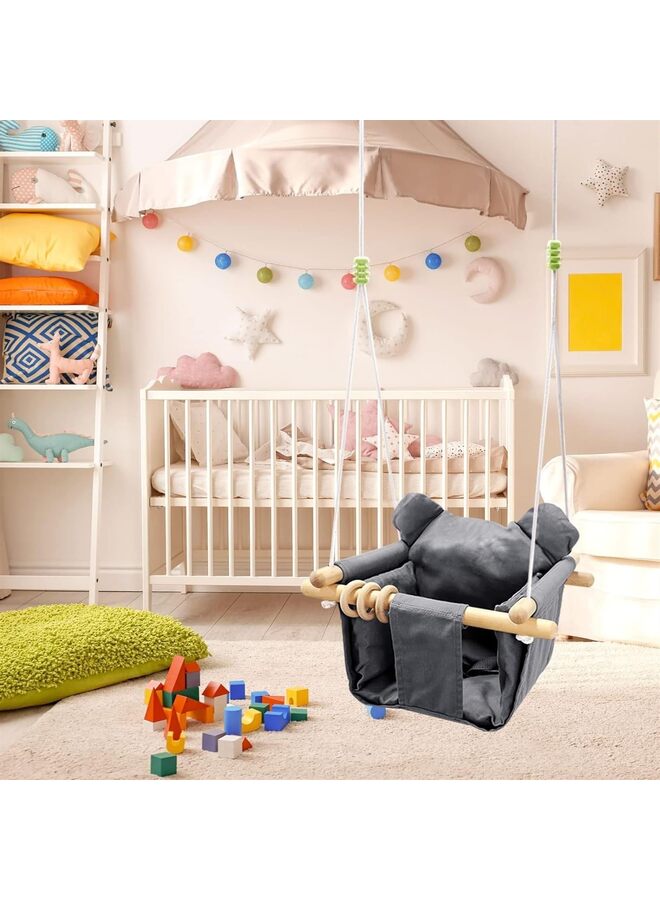 Infant Swing Outdoor with Canvas Cushion, Swing Sets Wooden for Backyard, Toddler Secure Swing Indoor And Outdoor, Infant Hanging Swing Chair - Image 4