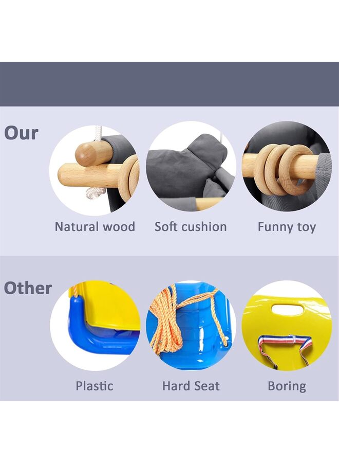 Infant Swing Outdoor with Canvas Cushion, Swing Sets Wooden for Backyard, Toddler Secure Swing Indoor And Outdoor, Infant Hanging Swing Chair - Image 3