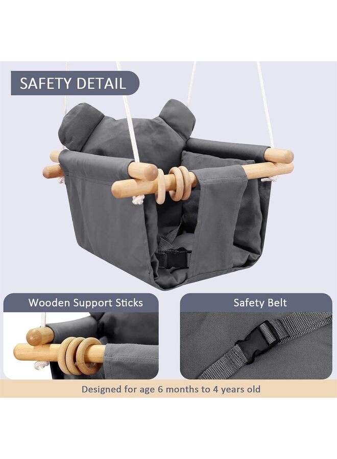 Infant Swing Outdoor with Canvas Cushion, Swing Sets Wooden for Backyard, Toddler Secure Swing Indoor And Outdoor, Infant Hanging Swing Chair - Image 2