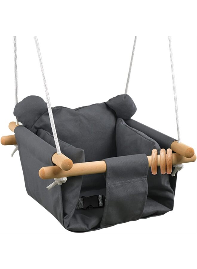 Infant Swing Outdoor with Canvas Cushion, Swing Sets Wooden for Backyard, Toddler Secure Swing Indoor And Outdoor, Infant Hanging Swing Chair - Image 1