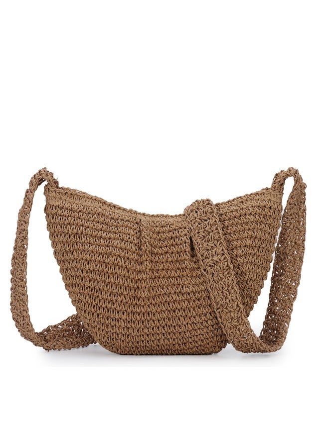 Fecialy Straw Crossbody Bag for Women Pleated Dumpling Shoulder Handbags Ruched Handmade Summer Beach Straw Bag - Image 1