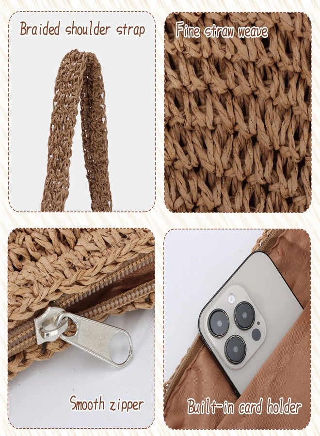 Fecialy Straw Crossbody Bag for Women Pleated Dumpling Shoulder Handbags Ruched Handmade Summer Beach Straw Bag - Image 4