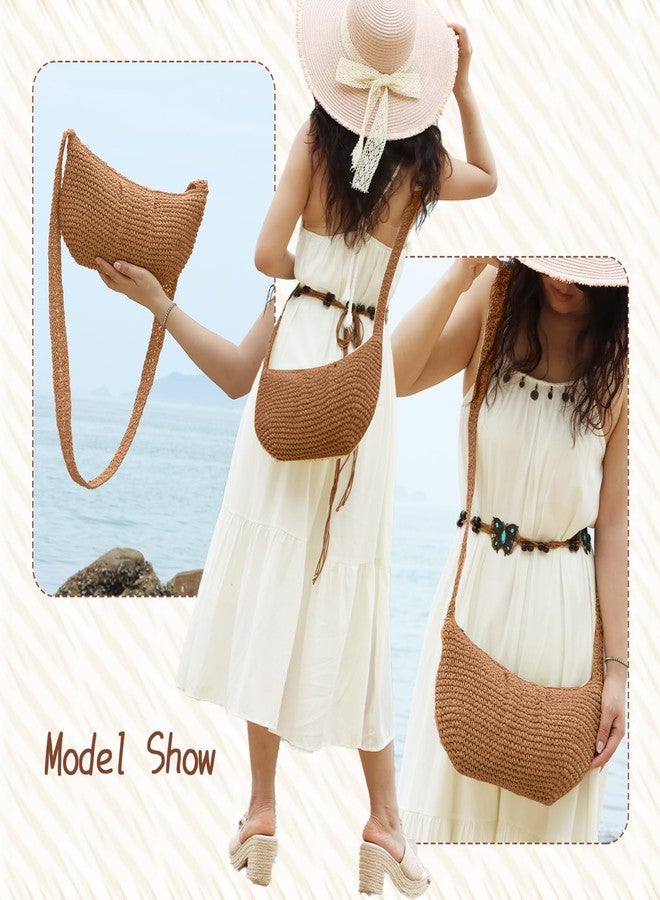 Fecialy Straw Crossbody Bag for Women Pleated Dumpling Shoulder Handbags Ruched Handmade Summer Beach Straw Bag - Image 2