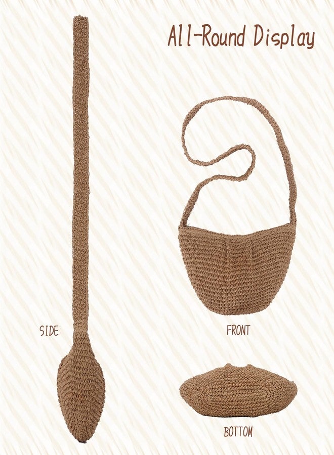 Fecialy Straw Crossbody Bag for Women Pleated Dumpling Shoulder Handbags Ruched Handmade Summer Beach Straw Bag - Image 5