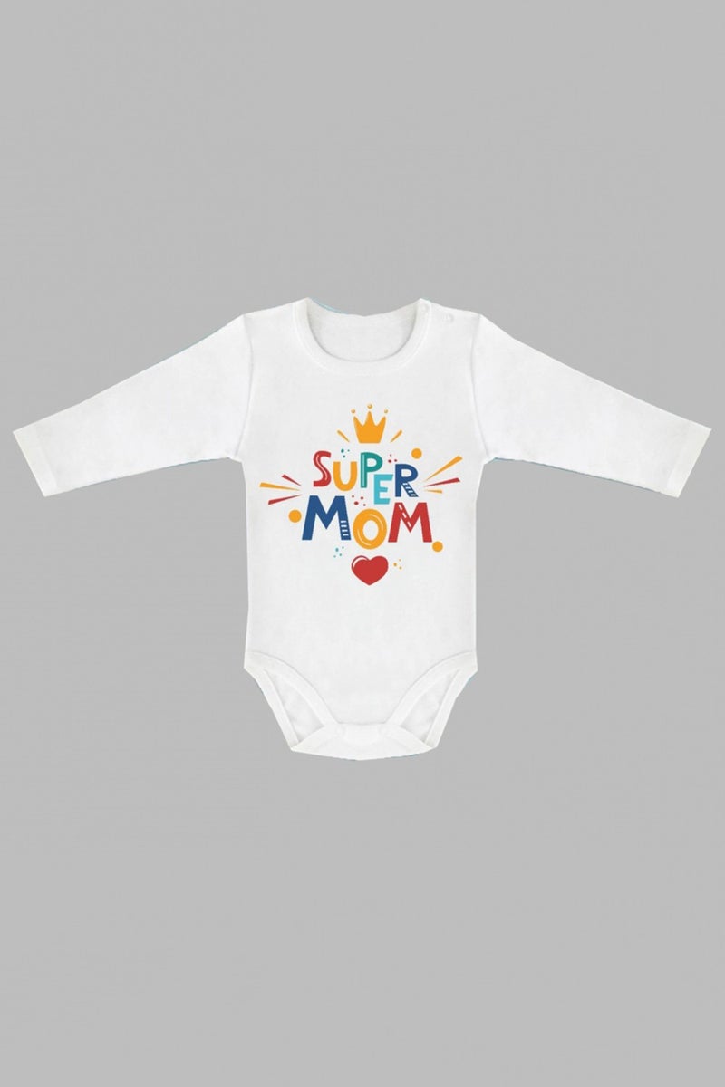 Modam Bebek Lullaby Super Mom Printed Long Sleeve Bodysuit 