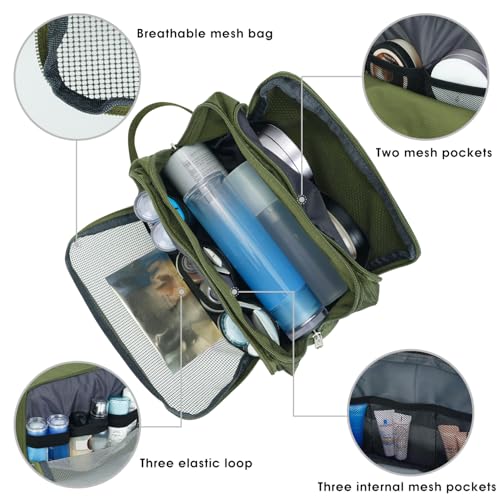WANDF Toiletry Bag for Men Hanging Dopp Kit Water Resistant Shaving Bag Small Toiletry Bag for Traveling (Pure Green) - Image 3