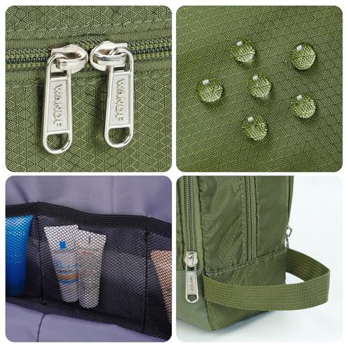WANDF Toiletry Bag for Men Hanging Dopp Kit Water Resistant Shaving Bag Small Toiletry Bag for Traveling (Pure Green) - Image 4