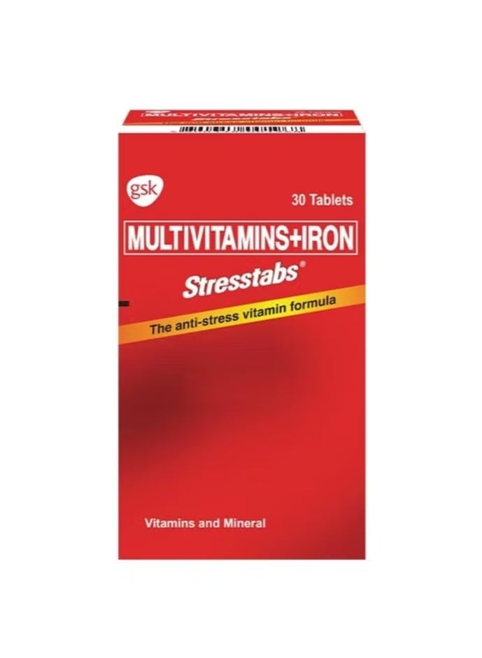جي أس كيه أقراص سترس تابس، فيتامينات متعددة، فيتامين سي، فيتامين إي، والحديد، يدعم الصحه العامه 30 قرصًا - Image 1