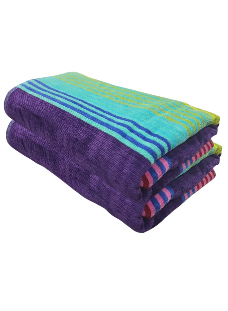 Kassino Premium Striped Large Beach Towels (80 x 150 cm) - 100% Cotton, Soft & Quick-Dry, Double Stitched for Durability, Perfect towels for Beach, Pool, and Travel (2PCS) (2, Mixed Stripes 1) - Image 1