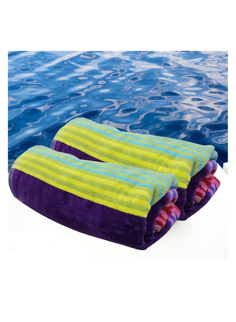 Kassino Premium Striped Large Beach Towels (80 x 150 cm) - 100% Cotton, Soft & Quick-Dry, Double Stitched for Durability, Perfect towels for Beach, Pool, and Travel (2PCS) (2, Mixed Stripes 1) - Image 2