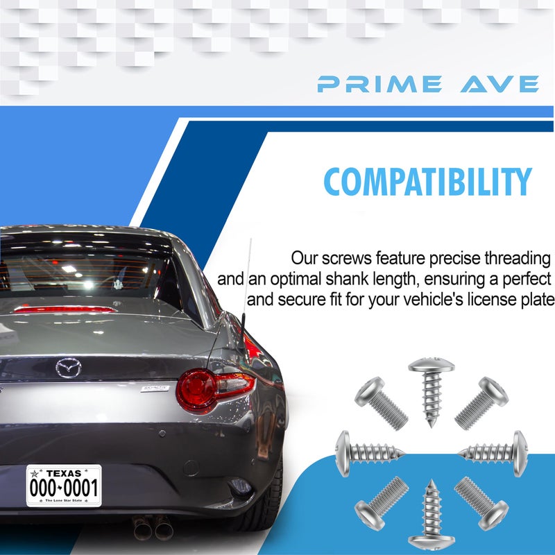 PRIME AVE Stainless Steel License Plate Screws for License Plates, Frames, Covers - Durable & Rust Proof Licence Plate Screw Set for Front/Rear - Compatible with Mazda (Pack of 8) - Image 2