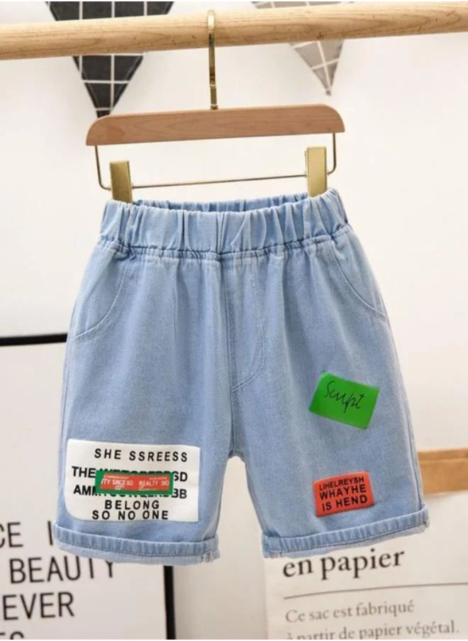 YUNIQEE Blue Regular Fit Mid Rise Printed Denim Shorts