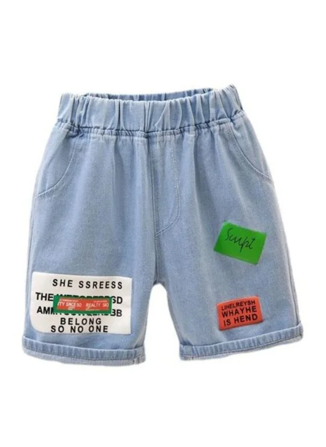 YUNIQEE Blue Regular Fit Mid Rise Printed Denim Shorts