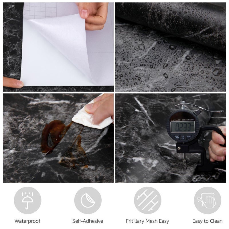 Abyssaly Black Marble Contact Paper Granite Peel and Stick Wallpaper for Countertop Self-Adhesive Waterproof Thicken Wallpaper Kitchen Bathroom and Furniture 11.8" X 78.7" - Image 4
