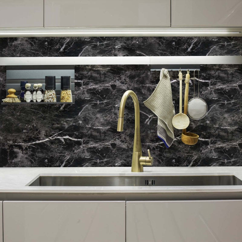 Abyssaly Black Marble Contact Paper Granite Peel and Stick Wallpaper for Countertop Self-Adhesive Waterproof Thicken Wallpaper Kitchen Bathroom and Furniture 11.8" X 78.7" - Image 3
