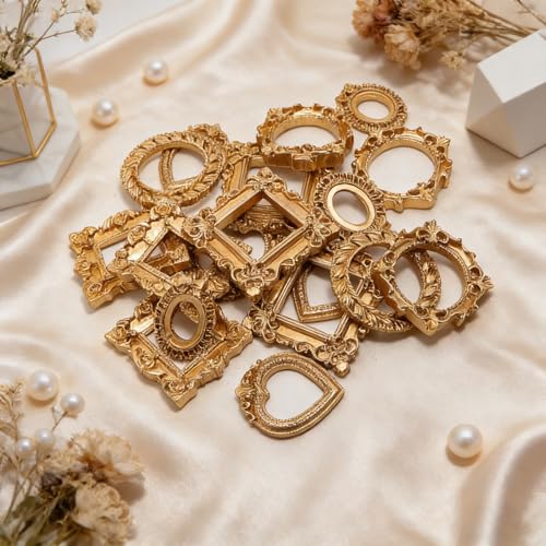 NSdawali 18 Pcs Mini Gold Frames, Miniature Vintage Picture Frame Small Resin Antique Ornaments Tiny Frames for Dollhouse DIY Art Craft Projects Jewelry Display Christmas Home Décor - Image 4