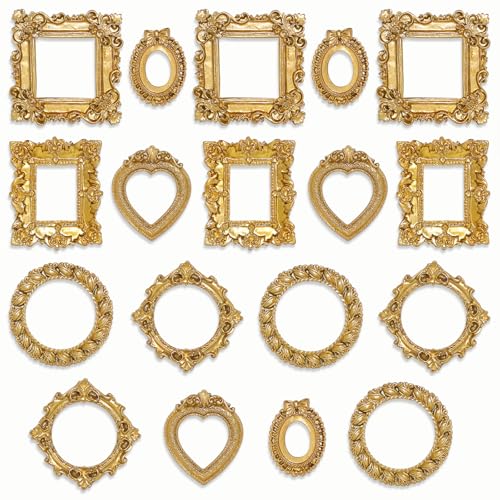 NSdawali 18 Pcs Mini Gold Frames, Miniature Vintage Picture Frame Small Resin Antique Ornaments Tiny Frames for Dollhouse DIY Art Craft Projects Jewelry Display Christmas Home Décor - Image 1