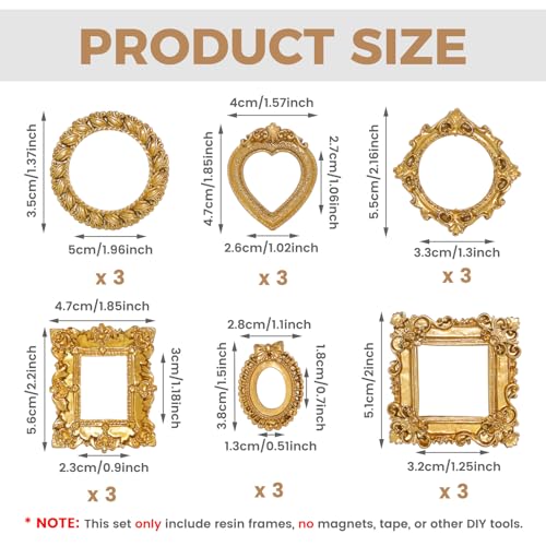 NSdawali 18 Pcs Mini Gold Frames, Miniature Vintage Picture Frame Small Resin Antique Ornaments Tiny Frames for Dollhouse DIY Art Craft Projects Jewelry Display Christmas Home Décor - Image 3