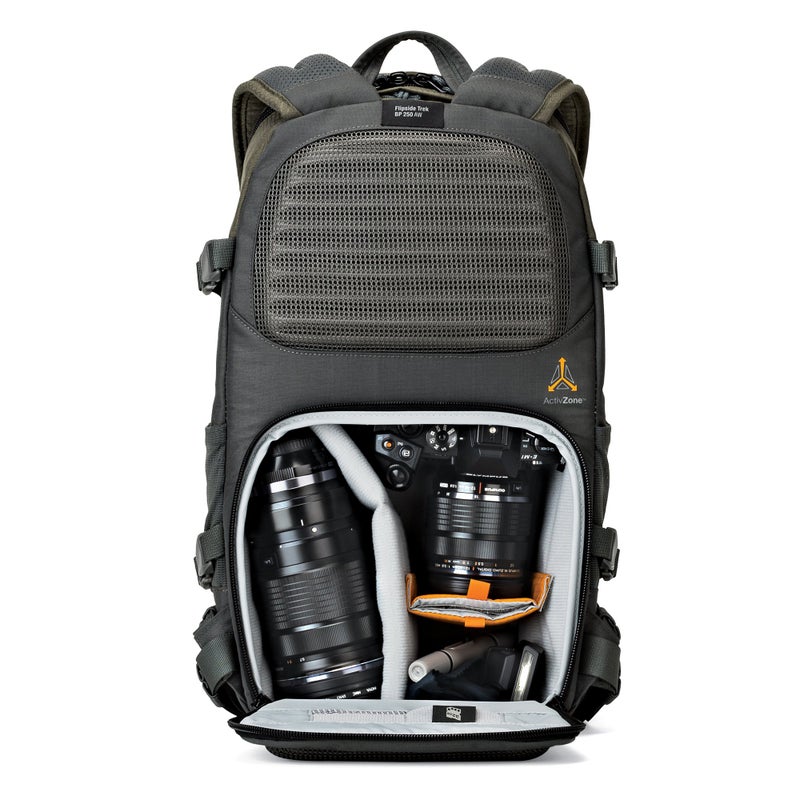 Lowepro LP37014-PWW, Flipside Trek BP 250 AW Backpack for Camera with ActiveZone Suspension System, Tablet Compartment, Grey/Dark Green - Image 4
