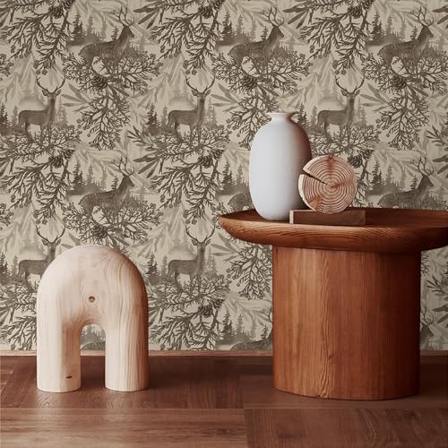 MuralPeel Boho Animals Forest Deer Vintage Pine Tree Leaf Peel and Stick Wallpaper Self Adhesive Removable Easy Peel Off Contact Paper Stick on Wall Paper for Bedroom Cabinet Renter Friendly - Image 3