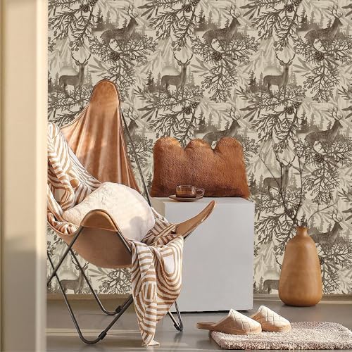 MuralPeel Boho Animals Forest Deer Vintage Pine Tree Leaf Peel and Stick Wallpaper Self Adhesive Removable Easy Peel Off Contact Paper Stick on Wall Paper for Bedroom Cabinet Renter Friendly - Image 2