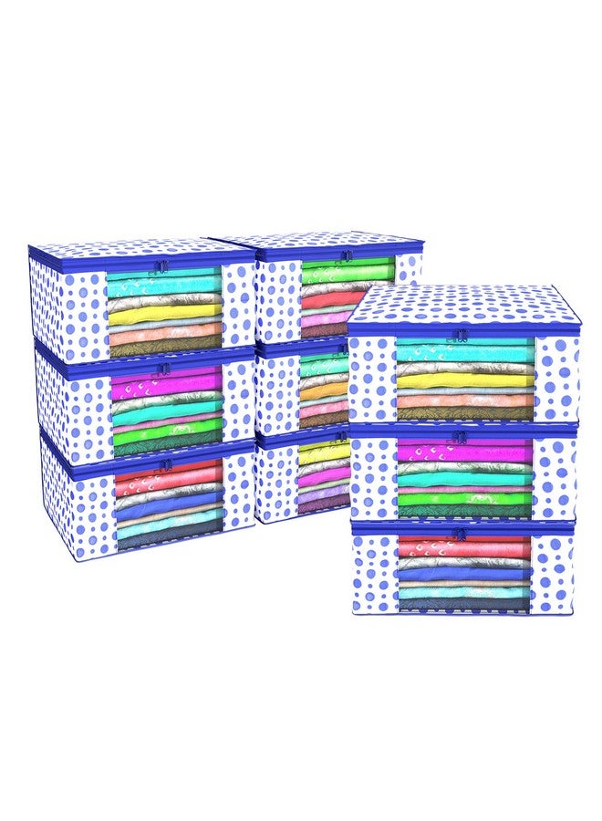 Kuber Industries Kuber Industries Pack of 9 Polka Dot Saree Cover | Clothes Organizer For Wardrobe | Storage Organizer For Saree- Suit-Shirt-Lehanga | Saree Cover With Zip | Blue & White - Image 1