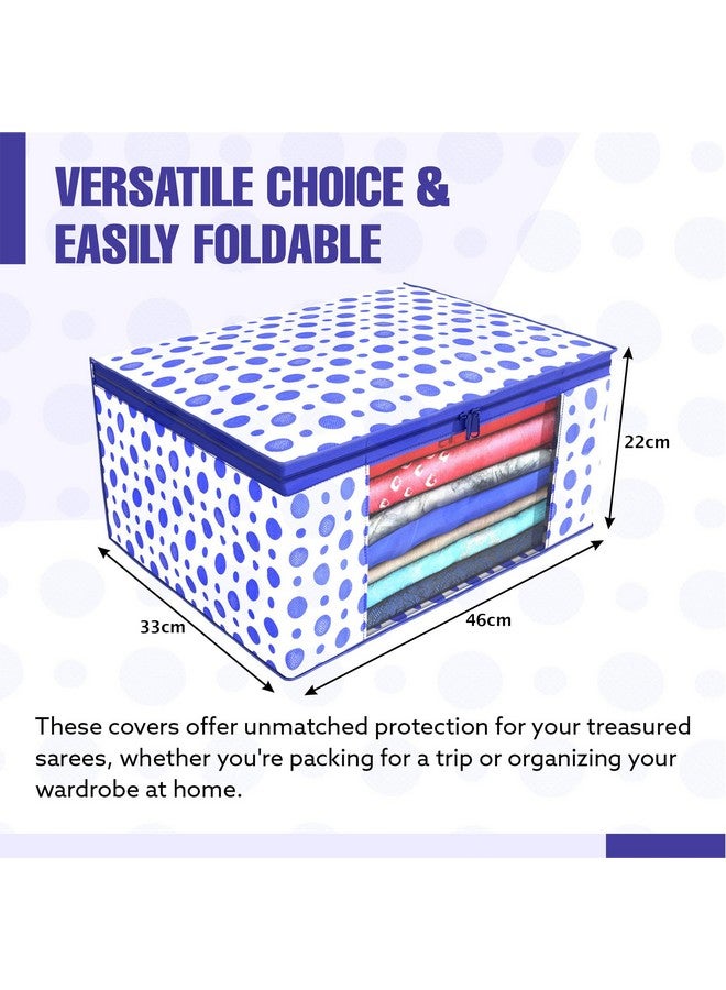 Kuber Industries Kuber Industries Pack of 9 Polka Dot Saree Cover | Clothes Organizer For Wardrobe | Storage Organizer For Saree- Suit-Shirt-Lehanga | Saree Cover With Zip | Blue & White - Image 3