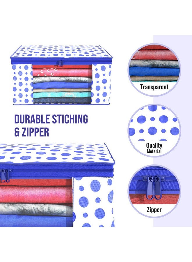 Kuber Industries Kuber Industries Pack of 9 Polka Dot Saree Cover | Clothes Organizer For Wardrobe | Storage Organizer For Saree- Suit-Shirt-Lehanga | Saree Cover With Zip | Blue & White - Image 4