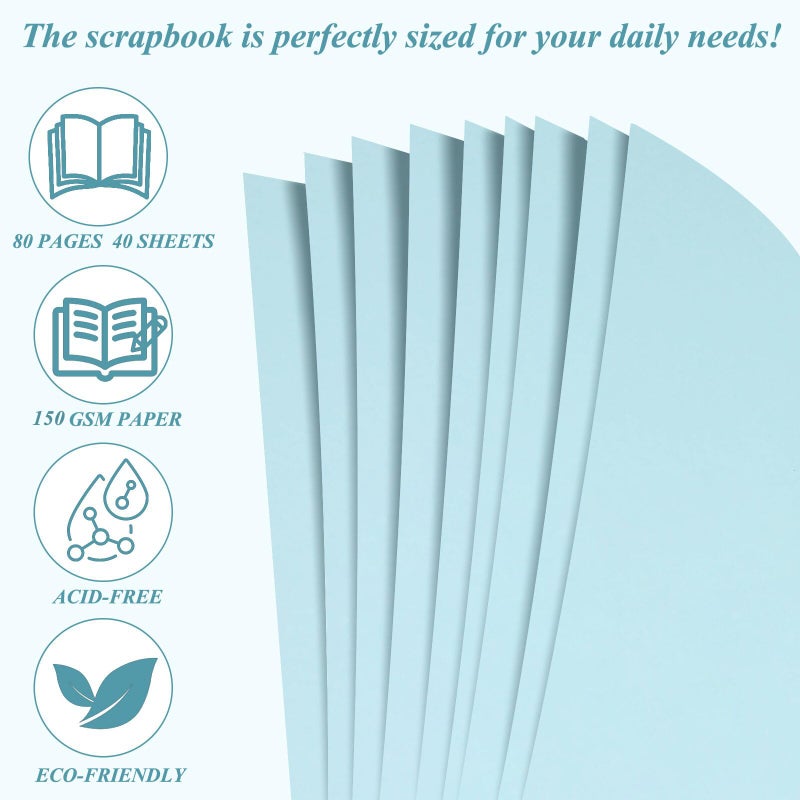 Joyberg Scrapbook 80 Pages, Scrapbooking Supplies 8 x 8 In, Scrapbook Album Suitable for Album Memory Book Wedding, Anniversary Family, DIY Craft Projects (Blue) - Image 5
