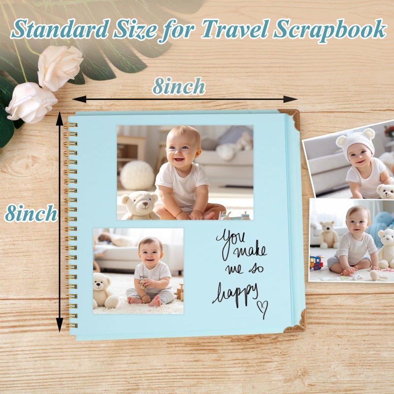 Joyberg Scrapbook 80 Pages, Scrapbooking Supplies 8 x 8 In, Scrapbook Album Suitable for Album Memory Book Wedding, Anniversary Family, DIY Craft Projects (Blue) - Image 3