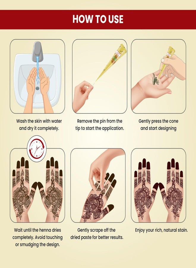 Prem Dulhan Natural Henna-Based Mehendi Cones Set (Pack of 1), 12 Cones for Hand Designing – Chemical-Free, Perfect for Weddings & Traditional Occasions – Yellow Joy Box, for Women & Girls - Image 3