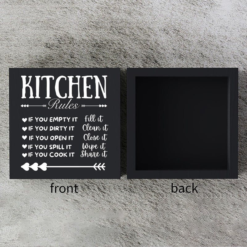 Woght Funny Kitchen Decor Rustic Kitchen Decorations Wood Sign Desk Decor Farmhouse Black Wooden Box Sign for Home Dining Room Coffee Shelf Table Bar Living Room Counter Housewarming Gift - Image 3