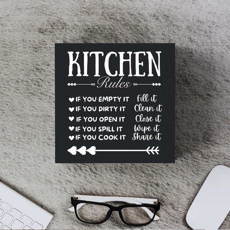 Woght Funny Kitchen Decor Rustic Kitchen Decorations Wood Sign Desk Decor Farmhouse Black Wooden Box Sign for Home Dining Room Coffee Shelf Table Bar Living Room Counter Housewarming Gift - Image 4