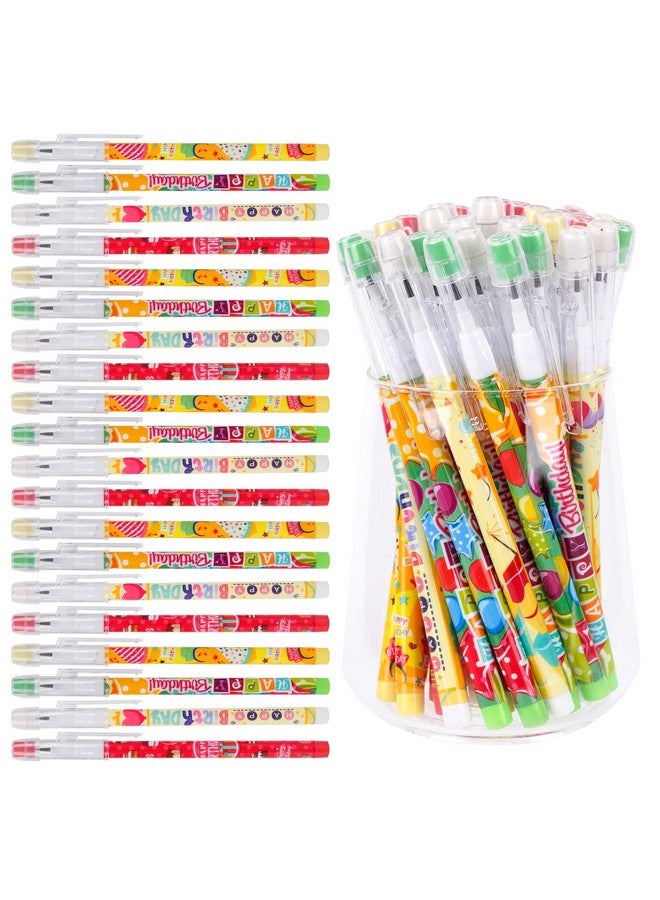 Kolewo4ever Happy Birthday Pencils Translucent Pencil Multicolor Non- Sharpening Stackable Pencils Pop Up Plastic Pencils Cake,Balloon Printed Birthday Pencils，4 Style (48) - Image 1