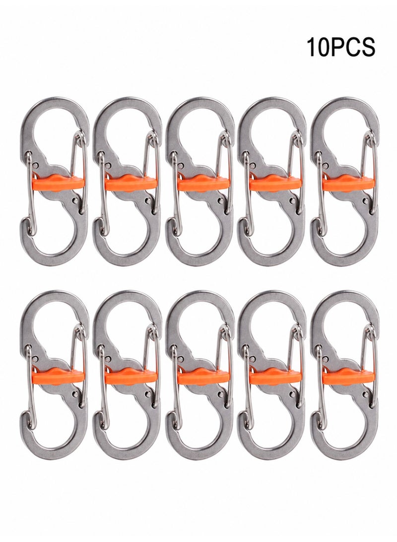 10PCS Locking S Carabiner Clips for Keys Bags and Outdoor Gear, Silvery - Image 1