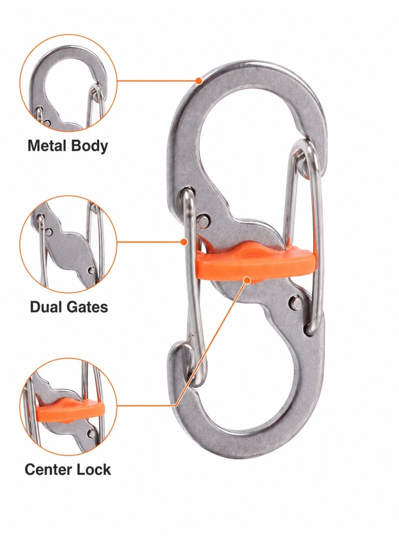 10PCS Locking S Carabiner Clips for Keys Bags and Outdoor Gear, Silvery - Image 2