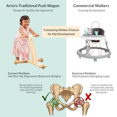 Ariro Toys Wooden Push Walker (nadai vandi) for Infants and Toddlers | Traditional Walker Cycle | Walking Aid | Montessori Push Wagon for 9 Months and Above | Sturdy Baby | Easy to Assemble Kid - Image 3