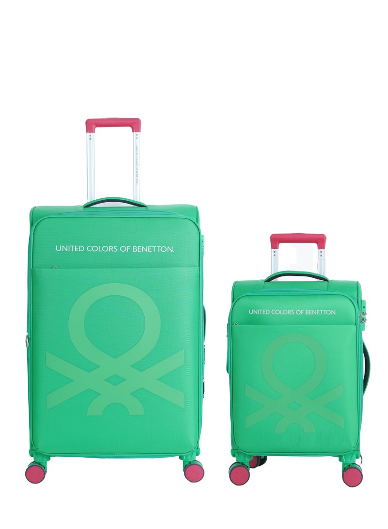 UNITED COLORS OF BENETTON BNTE-50 Set of 2 Luggage with TSA Lock| Material- Soft Trolley with lightweight| Adjustable Trolley Handle | Smooth Dual Wheels 360degree rotate| SIZE-20/28| GREEN - Image 1