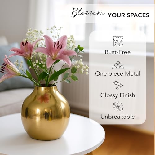 Ekhasa Nostrae by Ekhasa Unbreakable Metallic Flower Vase for Home Decor | Aesthetic Flower Vase with Rubber Pad Base for Living Room | Decorative Metal Vase Gift for Wedding, Housewarming - Image 5