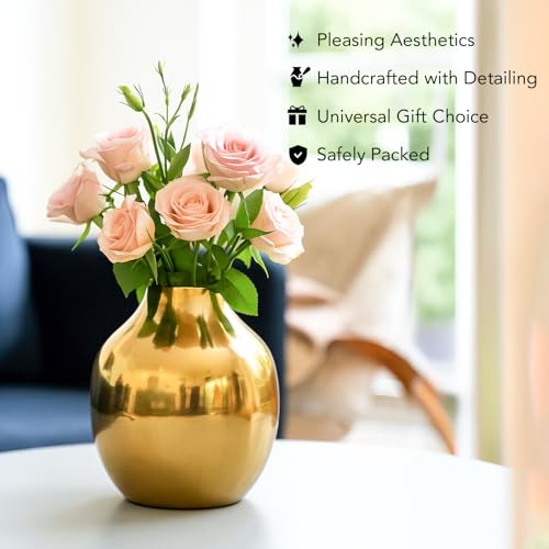 Ekhasa Nostrae by Ekhasa Unbreakable Metallic Flower Vase for Home Decor | Aesthetic Flower Vase with Rubber Pad Base for Living Room | Decorative Metal Vase Gift for Wedding, Housewarming - Image 4