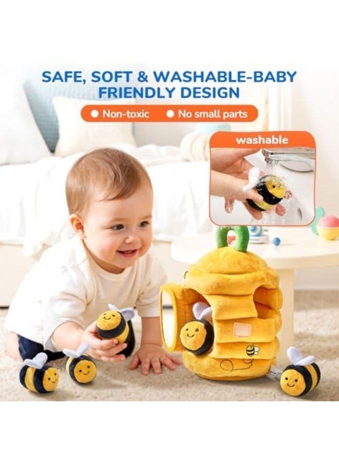 Baby Toys 6-12 Months - Soft Baby Beehive with 5 Sensory Bees - Rattle, Crinkle Paper, Squeaker, Mirror, Busy Montessori Soft Toys for Toddlers 0-3 Years Old - Baby Christmas Birthday Gift - Image 4