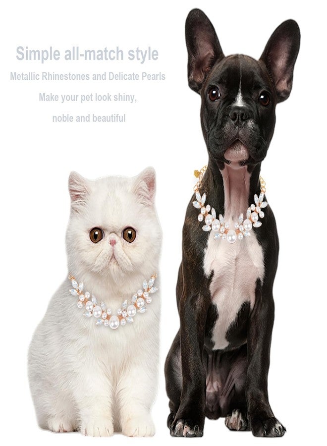 HOWWFALY Dog Cat Pearl Collars with Cute Pet Paw Gold Chain Stainless Steel Collars Necklace Adjustable Collar Dog Chain Cat White Pearl Pet Collar (White, S) - Image 5