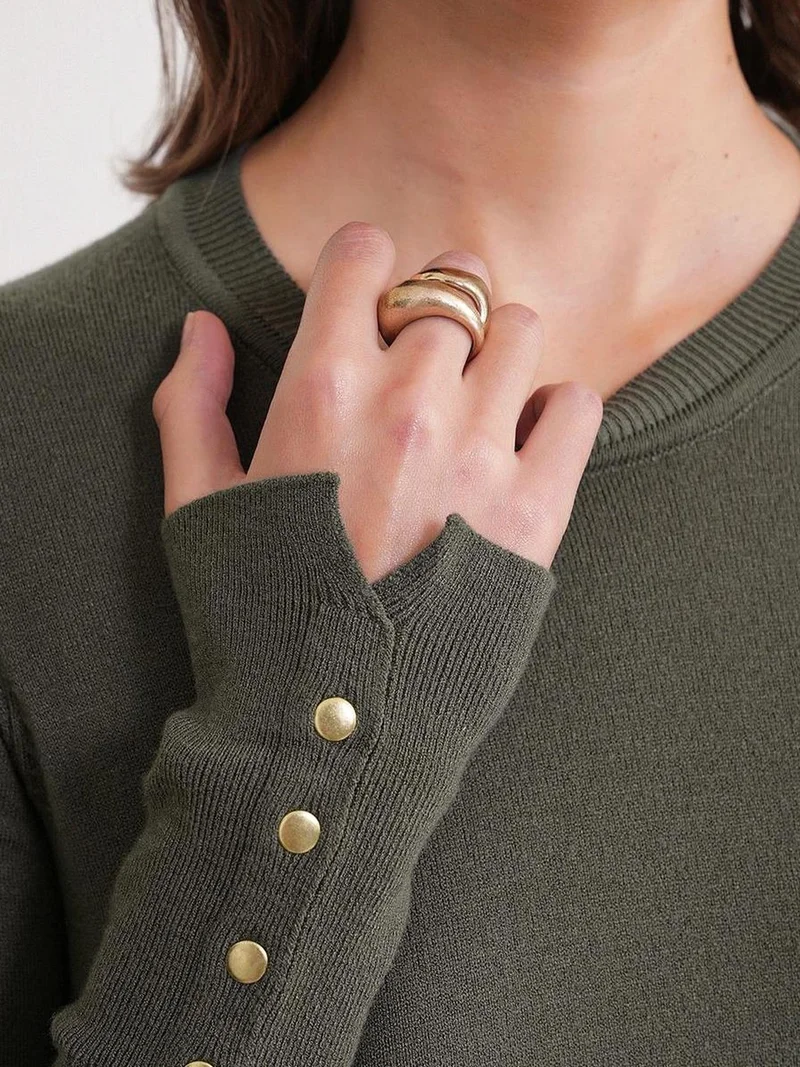MixRay Khaki Green Mixray Crew Neck Knit Sweater for Women | Best Price UAE