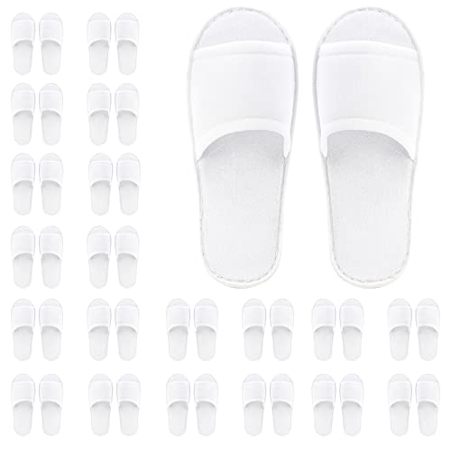 Frcctre 20 Pairs Disposable Slippers, Open Toe Comfortable Cotton Spa Slippers, Bulk Unisex Non-Slip Disposable Guests Slipper for Home Hotel Travel Train Use, White - Image 1