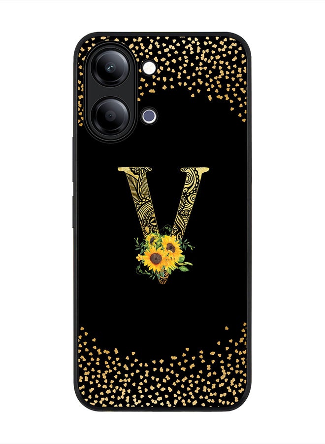 Stylizedd For vivo Y21 / Y11 Case,Slim fit Camera Protection, Shockproof Thin Phone cover  - Custom Floral Monogram - V ( Black ) - Image 1