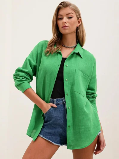 BIG DART BDART Linen Blended Shirt with Button Closure
