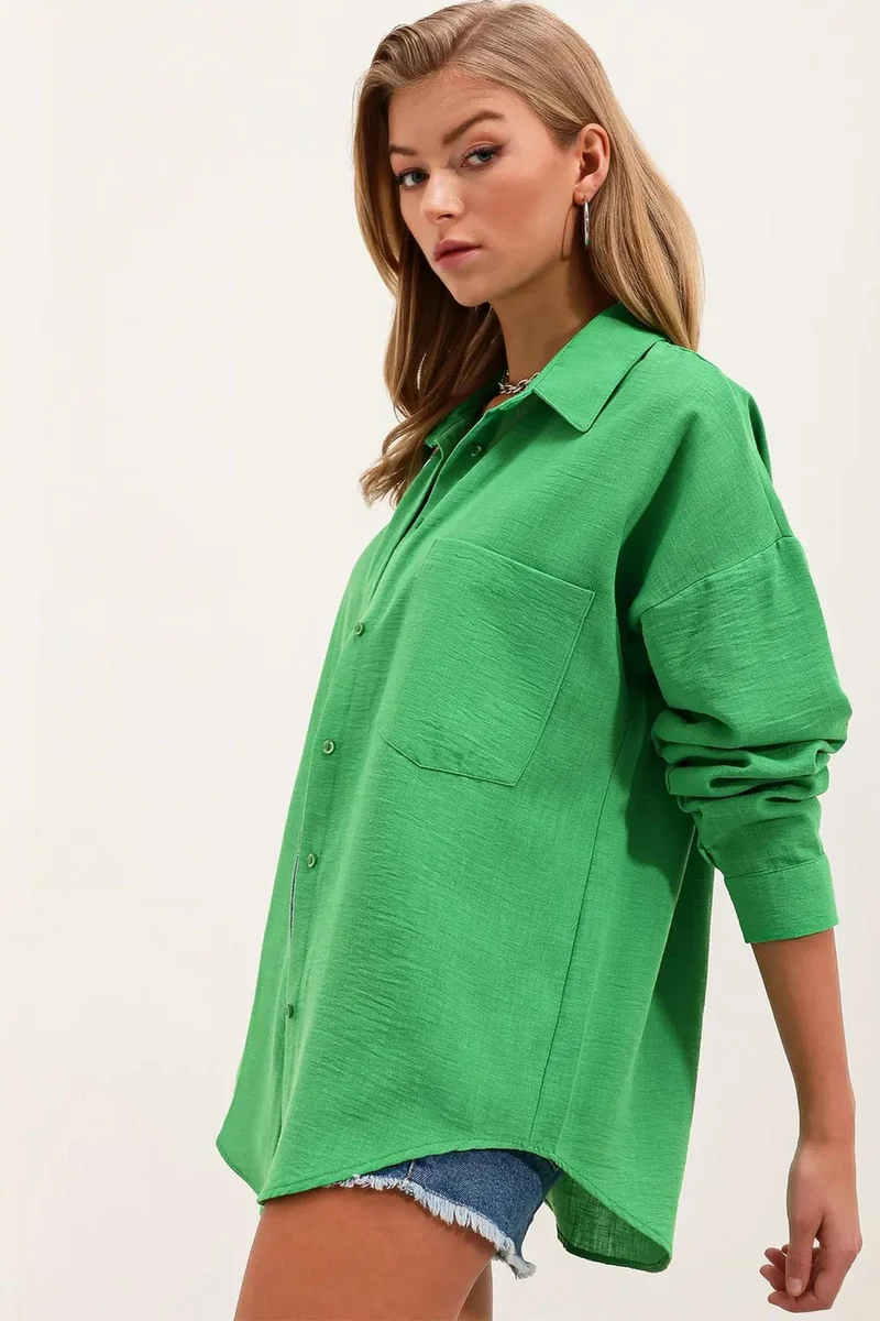 Big Dart Green BDART Linen Blended Shirt with Button Closure for Women | Best Price UAE