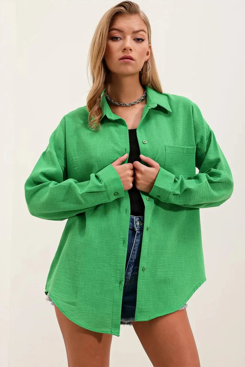Big Dart Green BDART Linen Blended Shirt with Button Closure for Women | Best Price UAE